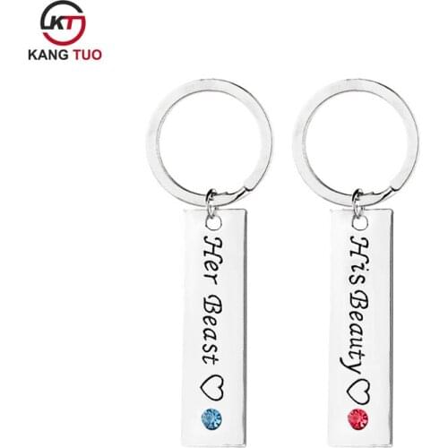 Fashion Couple Keychain Letter her beast his beauty Letter Keychain Alloy Key Holders 12sets/lot