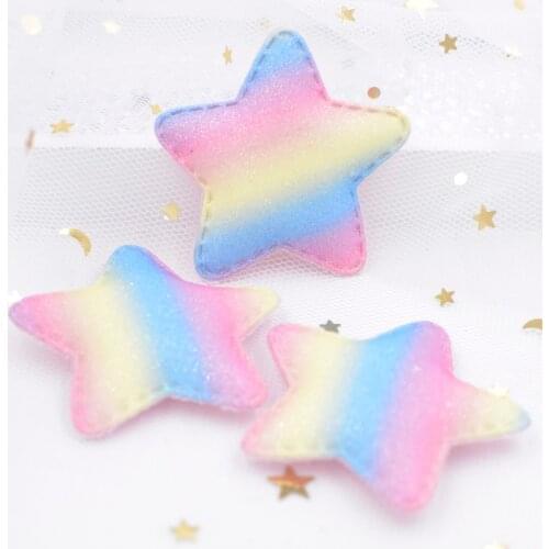 24Pcs 48mm Glitter Rainbow Fabric Patches Padded Star Shape Felt Garment Appliques For Decoration DIY Hair Accessories S40