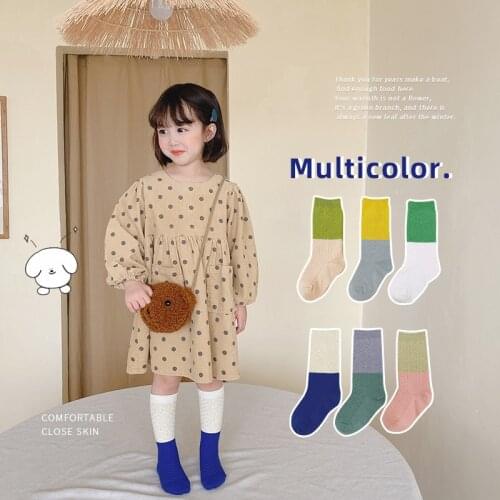 2021 Spring Autumn Korean Japanese Style Childrens Socks Cute Baby Boys Girls Middle Tube Socks for 1-9Years Kids