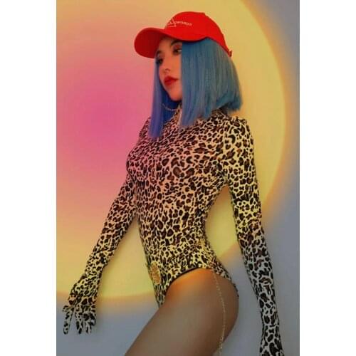 News Sexy Leopard Bodysuit For Women Jazz Dancing Performance Costume Nightclub Gogo Ds Stage Dancewear Rave Outfits VDB3717