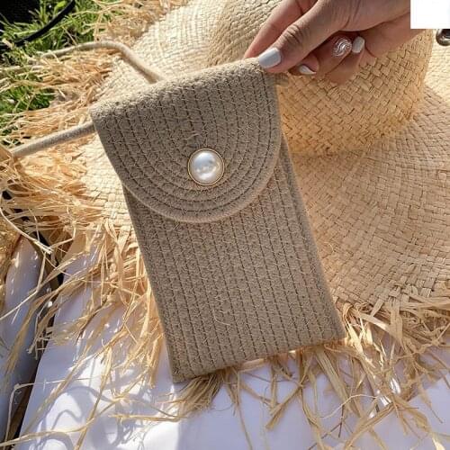 Beach bag hand bag mini mobile bag versatile straw woven bag Single Shoulder Messenger Bag tide bag