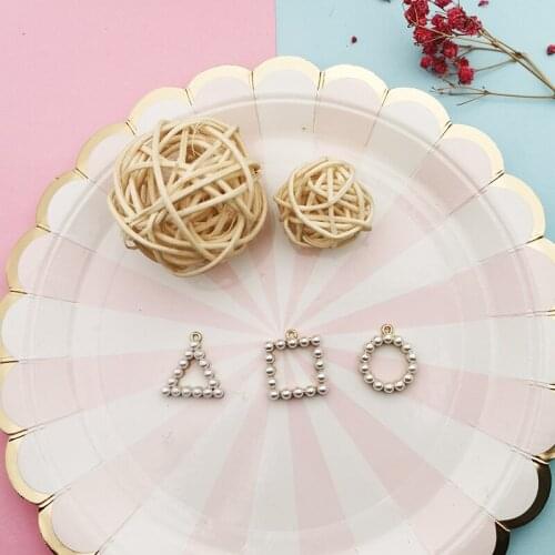 10pcs Geometric Pearl Charms Dangle Jewelry Gold Tone Hollow-out Metal Pendants DIY Earring Bracelet Jewelry Accessory YZ733