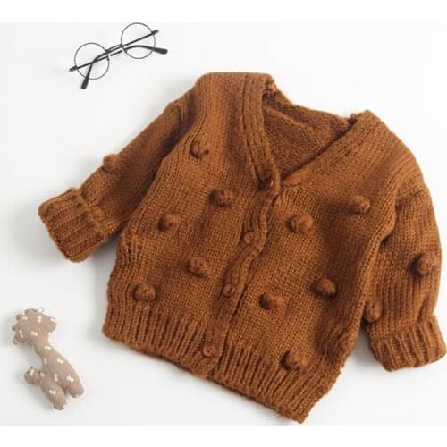 Cute Hair ball Girls Sweater 2019 Fall Winter Warm Toddler Baby Girls Cardigan Sweaters Cotton Knitted Children Outwear Coat