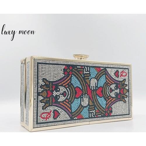 Womens Evening Clutch Bag Party Chain Shoulder Bag Unique Design Playing Card Pattern Diamond Wedding Purse and Handbag ZD1976