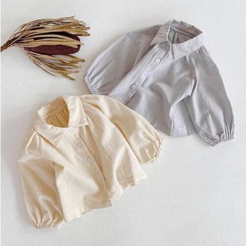 Spring Baby Clothes Girls Boys Solid Blouses Loose All-match Long Sleeve Korean T Shirt Tops Toddler Kids Infants Shirts Clothes