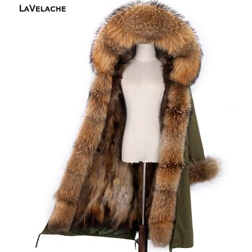 LaVelache 2020 X-Long Parka Winter Jacket Women Real Fur Coat Big Natural Raccoon Fur Hood Streetwear Detachable Outerwear New