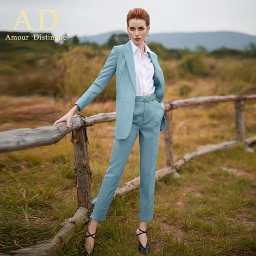 Women s office suits set professional female business lady suit plus size baby blue blazer pant designer tailored 2019 free ship