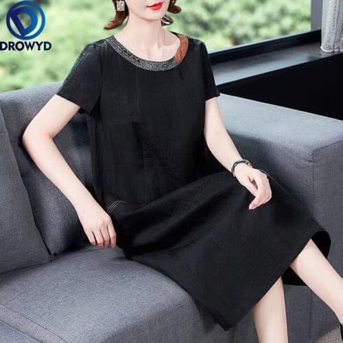 2021 Summer New Casual Loose 4XL Plus Size Midi Dress Women Elegant Black Mulberry Silk Vintage Sundress Bodycon Party Vestidos