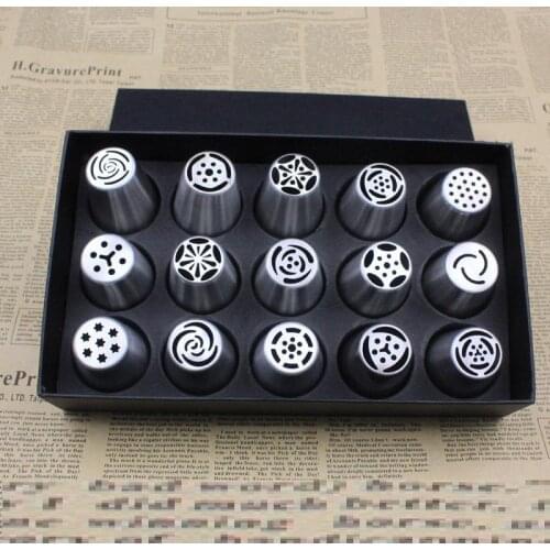 15Pcs/Lot Russian Tulip Nozzles Stainless Steel Icing Piping Nozzles Cakes Cupcakes Rose Pastry DIY Cake Tools Decorating Tips