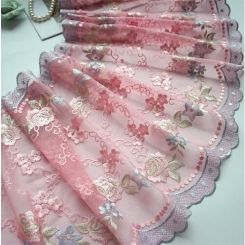 2Yards 15Yards Bilateral Pink Embroidered Tulle Lace Trim ,Mesh Embroidery Lace Ribbon For Craft&Sewing Clothing Accessories