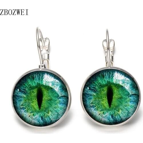 2018 hot! Green Cat Eye Earrings Handmade Vintage Large Circle Statement Earrings Glass Lever Earrings