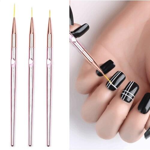 3pcs/lot Rose Gold Nail Art Acrylic French Painting Brush Flower Design Stripes Lines Liner DIY Drawing Pen Manicure Tool
