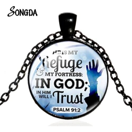 God Is The Strength Of My Heart Bible Verse Psalm Circle Necklace Glass Dome Bronze Color Pendant Choker Chain Jewelry for Women