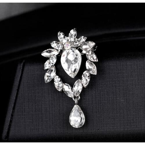 Big Hollow Water Drop Crystal Rhinestone White Brooches for Women Brooch Pins Jewelry Wedding Party Decoration