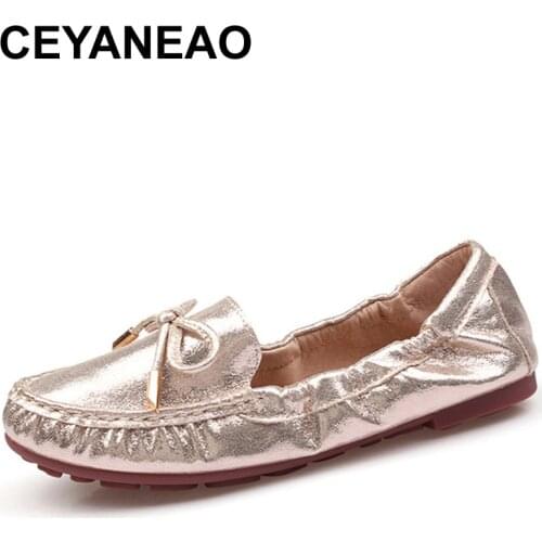 CEYANEAO Bow tie Loafers Silver Gold Ballet Flats 2019 Casual Slip On Shoes Woman Shallow Soft Summer Women Flat ShoesE1681