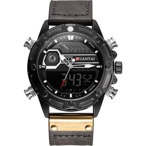 Duantai Steel Belt Multifunctional Double Movement Mens Watch Electronic Watch Sports Watch Waterproof Luminous Quartz Watch