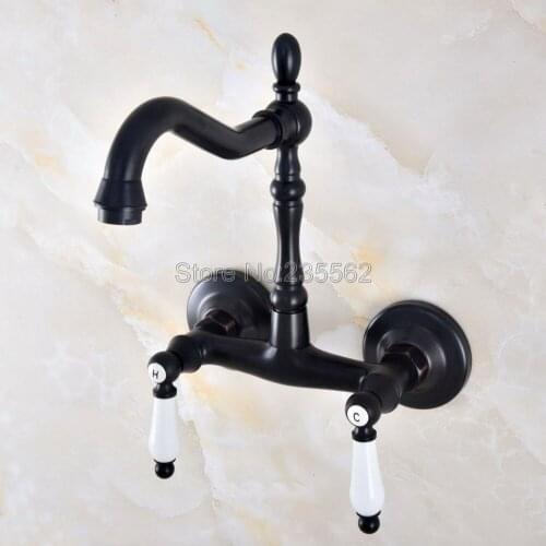 Black Oil Rubbed Brass Wall Mount Hot&Cold Bathroom Kitchen Basin Sink swivel Faucet Mixer Tap lnf837