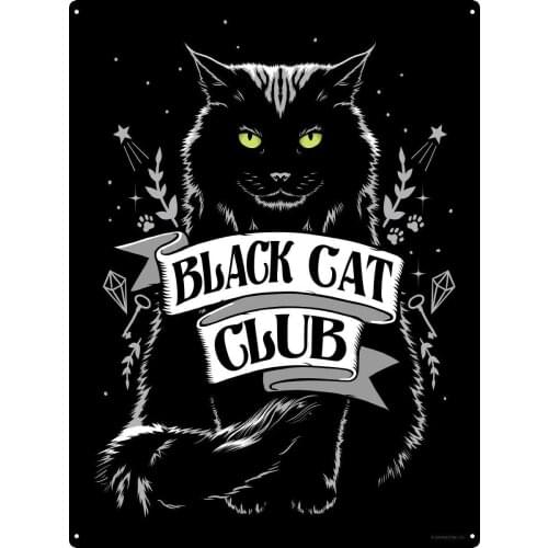 Black Cat Metal Plaque Vintage Tin Sign Wall Decor Bar Pub Club Cave 12x8 Inch