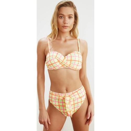 Trendyol Colorful Plaid Lacing Detailed Textured Bikini Bottom TBESS21BA0140