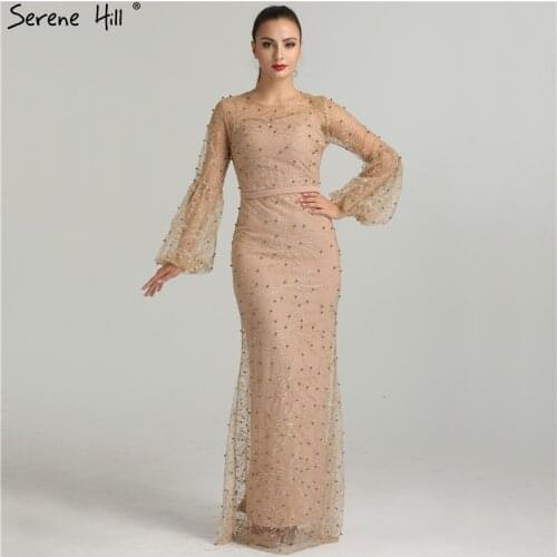 Dubai Luxury Mermaid Long Sleeves Evening Dresses 2020 Pearls Embroidery Sexy Evening Gown For Ladies 2020 Real Photo QA8015
