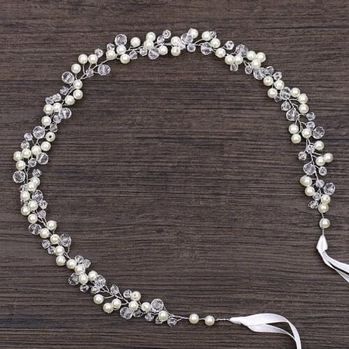 Handmade Elegant Simple Pearl Wedding Headbands Ribbon Beaded Women Hair Band Bridal Hairpiece For Bride Hair Accessories