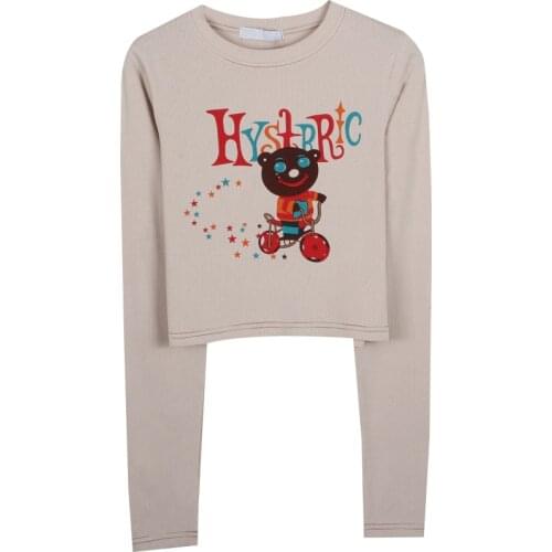 Womens tee shirt Retro Khaki Color Graffiti Long Sleeve T-Shirt Womens Top y2k harajuku Kawaii Top vintage Top female t-shirts