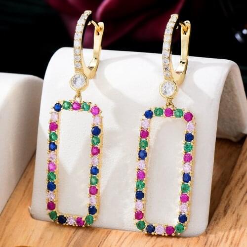 GODKI 46MM New Spring Square multicolor Earring For Women Wedding Party Indian Dubai Bridal Jewelry boucle d'oreille femme Gift