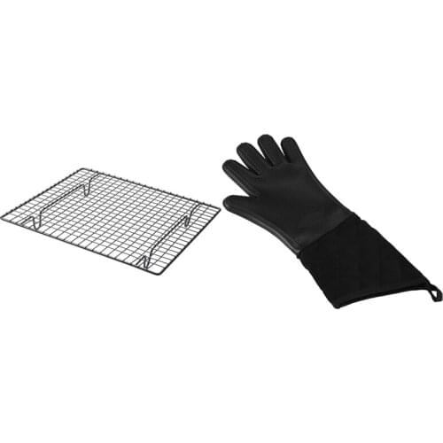 HOT-1 Pcs Non-Stick Cake Cooling Rack Baking Rack & 1 Pcs Heat Resistant Silicone Kitchen Barbecue Oven Glove
