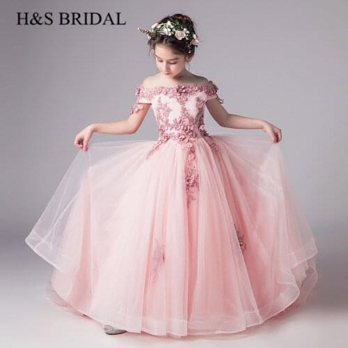 H&S BRIDAL Pink flower girl dresses Flowers Ball Gown Girls Pageant Dresses Kids dress for wedding primera comunion
