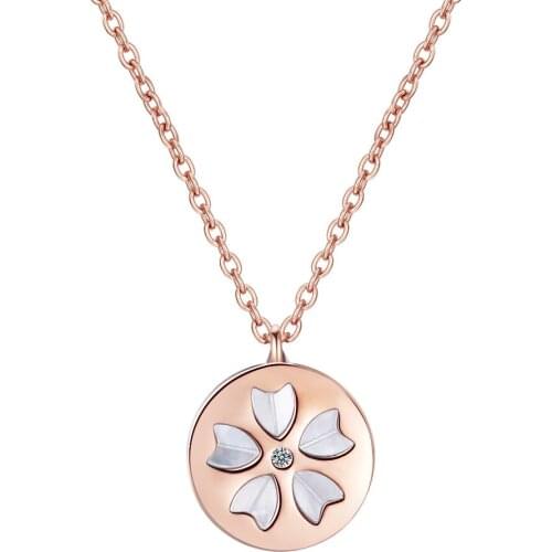 Utimtree Exquisite 925 Sterling Silver Cherry Blossoms Shell Heart Pendants Necklaces for Women Jewelry Short Clavicle Chokers