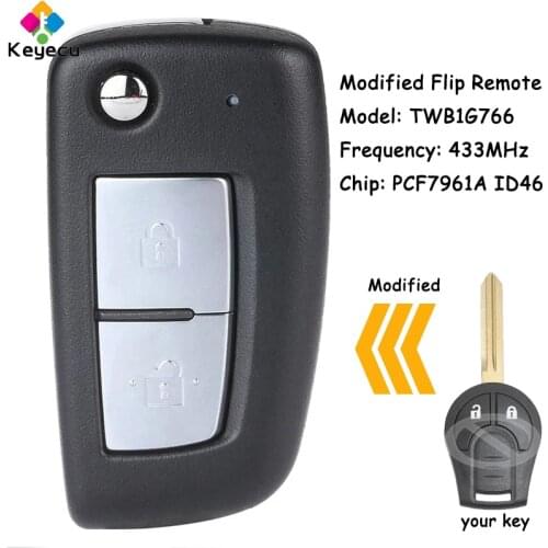 KEYECU Modified Flip Remote Car Key With 2 Buttons 433MHz PCF7961A Chip for Nissan Micra Note 2014 2015 2016 2017 Fob TWB1G766