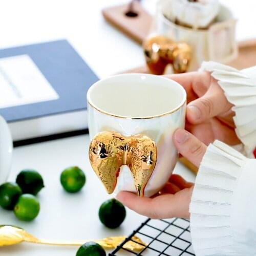 Nordic Luxury Golden Angels Wing Espresso Coffee Mug Colorful Pearl Glaze Fairy Milk Tea Cup Teacup Tasse Cafe Taza Gato Xicara