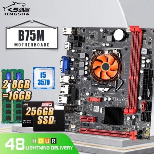 B75M Motherboard Set LGA 1155 with I5-3570 CPU and DDR3 2*8GB =16GB PC RAM 1333MHZ with CPU Fan 256GB SSD Motherboard Kit Set