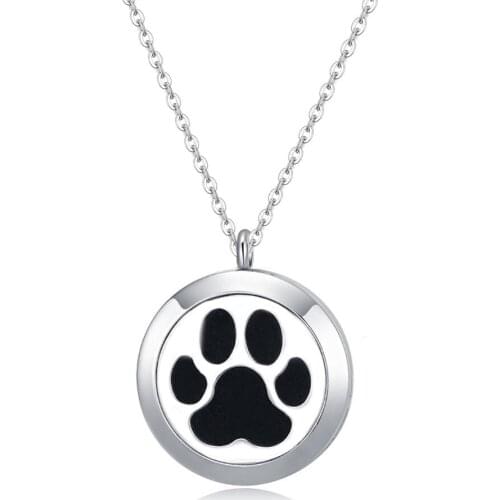 316L stainless steel dog paw (25 30mm) Aromatherapy Essential Oils Diffuser Locket pendant Necklace
