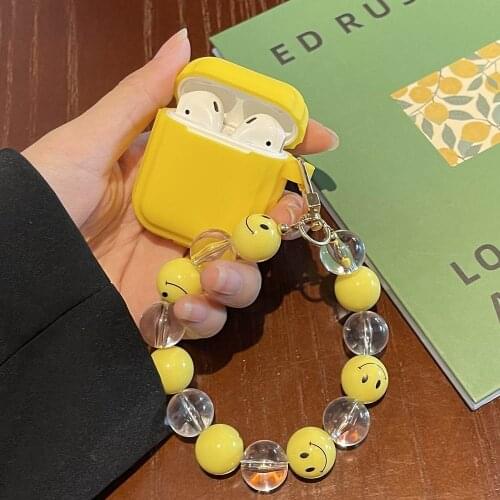 Summer Yellow Silicone Protective Cover Case for AirPods 2 Pro 1 3 Earphone Case Accessories with Cute Beads Bracelet Keychain