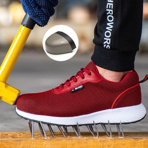 2019 Outdoor Mens Lightweight Breathable Mesh Steel Toe Cap Work Shoes Male Puncture Proof Safety Boots zapatos de segurida