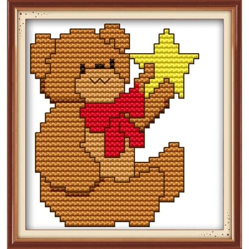 Star bear cross stitch kit aida 14ct 11ct count print canvas stitches embroidery DIY handmade