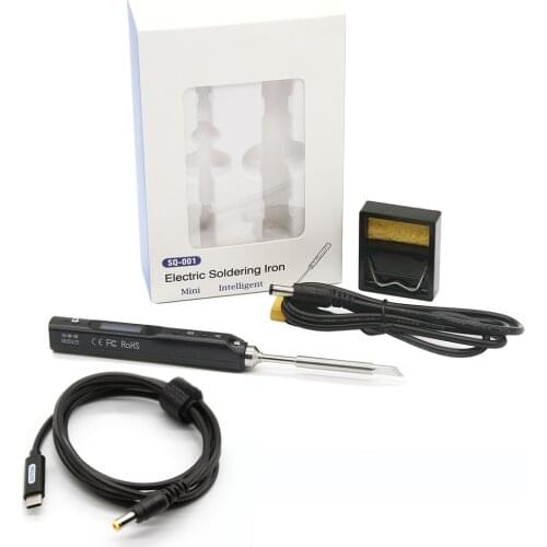 MINI SQ-001 65W Portable Electric Soldering Iron Kit 100-400℃ + PD Cable For 12-24V Power Supply