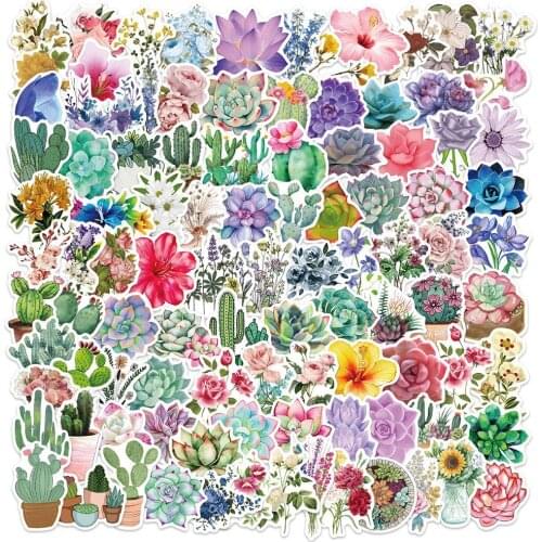 100pcs Succulent Plants Graffiti Stickers Watercolor Pack for Childrens Laptop Car Water Bottle Luggage Skateboard Sticker Toy