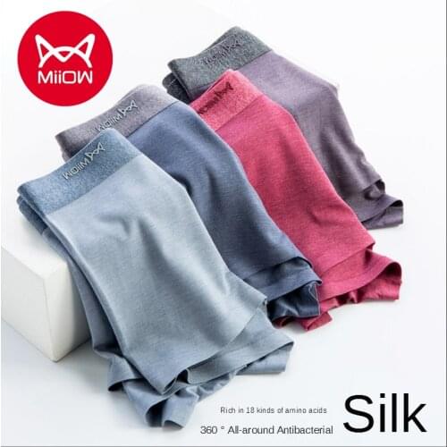 Miiow 60s Modal Mens Underwear Mulberry Silk Antibacterial Breathable Four Legged Pants Large Flat Angle Short Low Waistband
