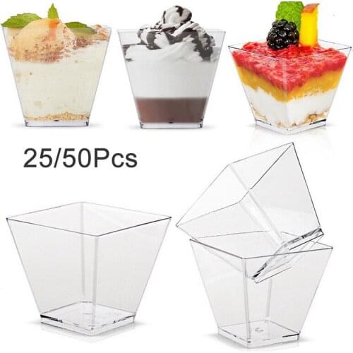 50pcs 60ml Disposable Plastic Cups Clear Portion Transparent Trapezoidal Food Container for Jelly Yogurt Mousses Dessert Baking