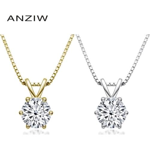 ANZIW Classic 1ct Moissanite Necklace for Charm Women Diamond Pendant 925 Sterling Silver Jewelry Engagement Wedding Party Gifts