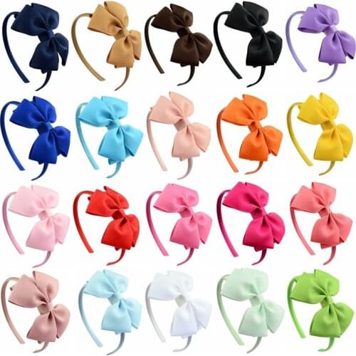 20pcs/lot Solid Grosgrain Ribbon Bows Hairbands Hair Hoop Plastic Headband Girls Elastic Hair Bands Boutique Hair Accessories