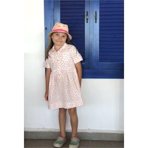 Flower Print Cotton Shirt Dress Floral Midi Short Sleeve Casual Shirt Collar 100 Cotton Pink