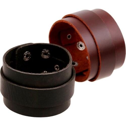 Simple Wide Bracelet Cuff Black Brown Leather Big Wristbands Casual Charm Bangle Hippie Rock Fashion Jewelry for Men Women Biker