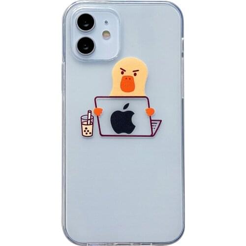 Cartoon Yellow Duck TPU Transparent Case for iPhone 12 Pro Max Back Phone Cover for 12 11 Pro Max X XS XR 8 7 Plus SE 2020