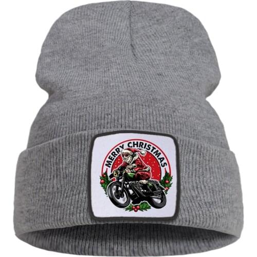 Santa Claus On A Motorcycle Christmas Unisex Cap Cartoon Warm Winter Caps Solid Color Simple Knitted Caps Creative Quality Cap