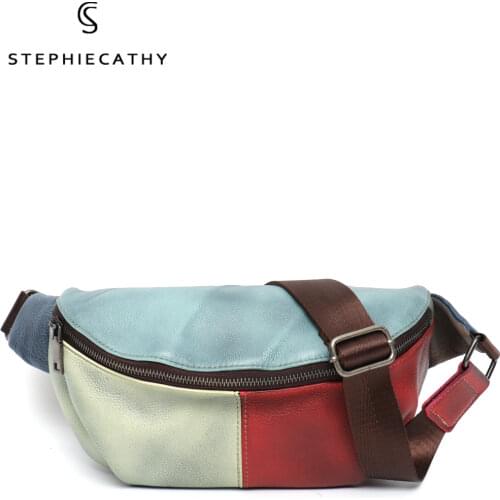 SC Women Genuine Leather Patchwork Shoulder Bags Soft Fashion Small Crossbody Handbags Nylon Wide Strap Female Casual Chest Pack