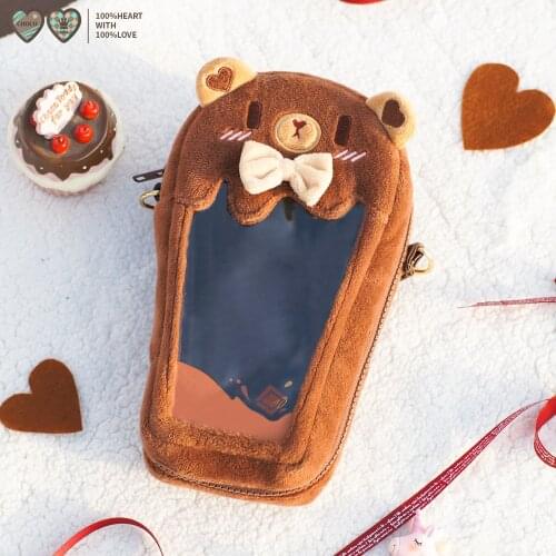 Super Cute Chocolate Bear Plush Transparent Ita Bag Handbag OB11 Bjd Doll Display Lolita Girl Kawaii Bowknot Itabag Shoulder Bag
