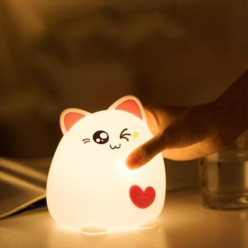 USB Rechargeable LED Night Light For Baby Kids Cute Cat Touch Sensor Color Change Soft Silicone Breathing Nursery Lamp Gift